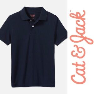 CAT & JACK Boys' Short Sleeve Pique Uniform Navy Polo Shirt - L (12/14)